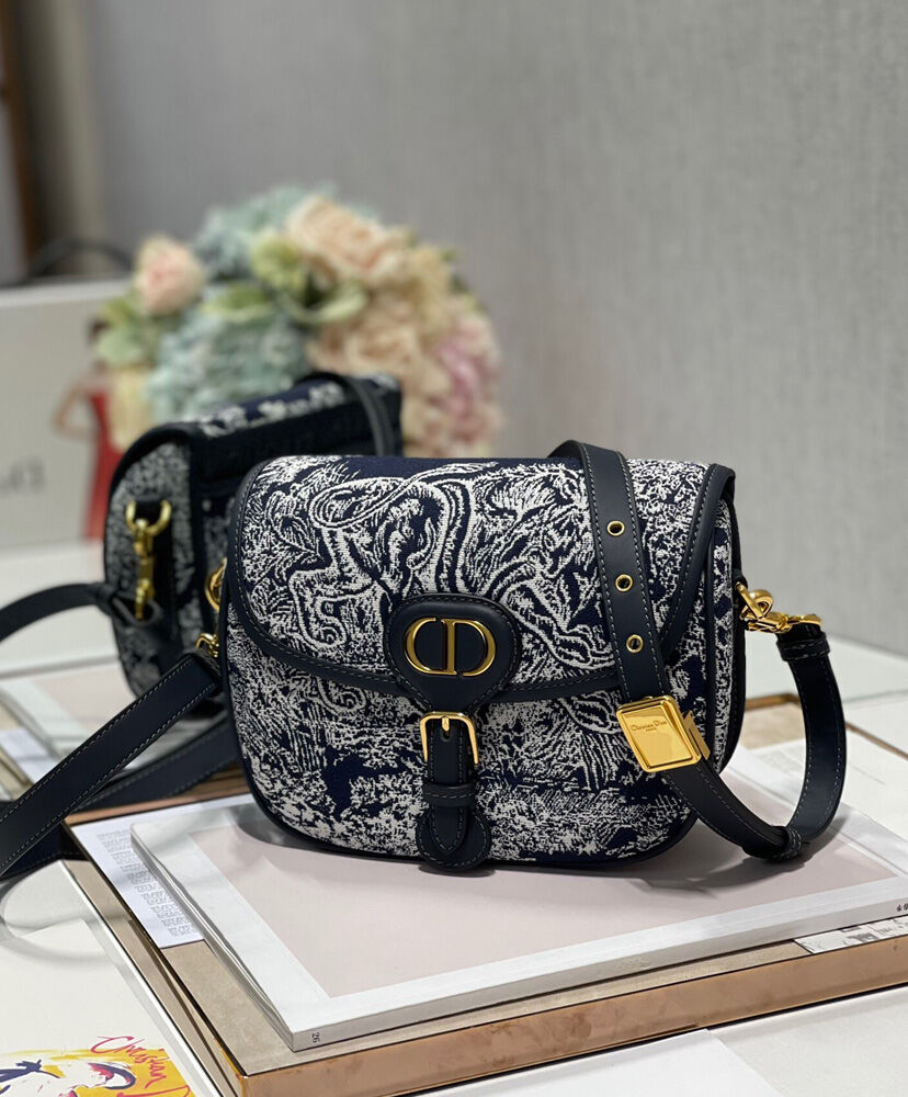 Christian Dior Medium Dior Bobby Canvas with Leather Bag Dark Blue